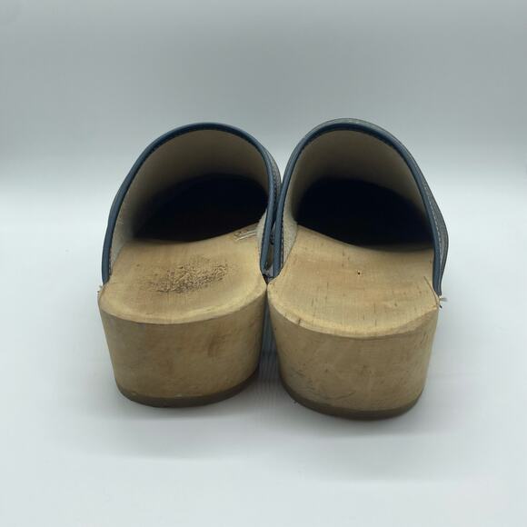 Kerstin Adolphson Handmade Women 10 Navy Blue Clogs Wooden Leather Made Sweden - Picture 4 of 9